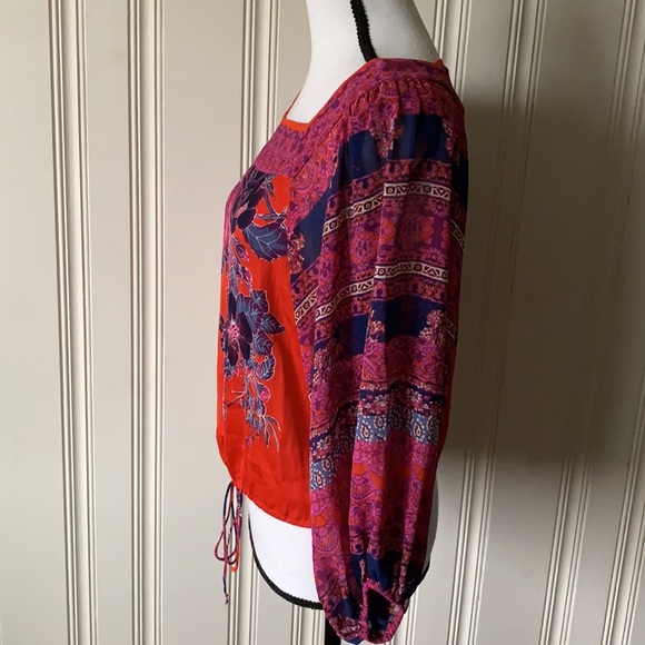 Free People Floral Blouse Orange/Pink/Purple Size XS NEW - Picture 4 of 7